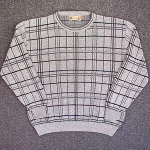 VTG Shenandoah Grandpa Sweater Mens M Plaid Knit Crew Neck Windowpane USA Made